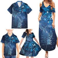 Matariki New Zealand Maori Silver Fern Family Matching Summer Maxi Dress and Hawaiian Shirt Galaxy Blue Sky Style LT03 - Polynesian Pride