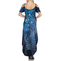 Matariki New Zealand Maori Silver Fern Family Matching Summer Maxi Dress and Hawaiian Shirt Galaxy Blue Sky Style LT03 - Polynesian Pride