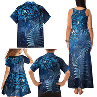 Matariki New Zealand Maori Silver Fern Family Matching Tank Maxi Dress and Hawaiian Shirt Galaxy Blue Sky Style LT03 - Polynesian Pride