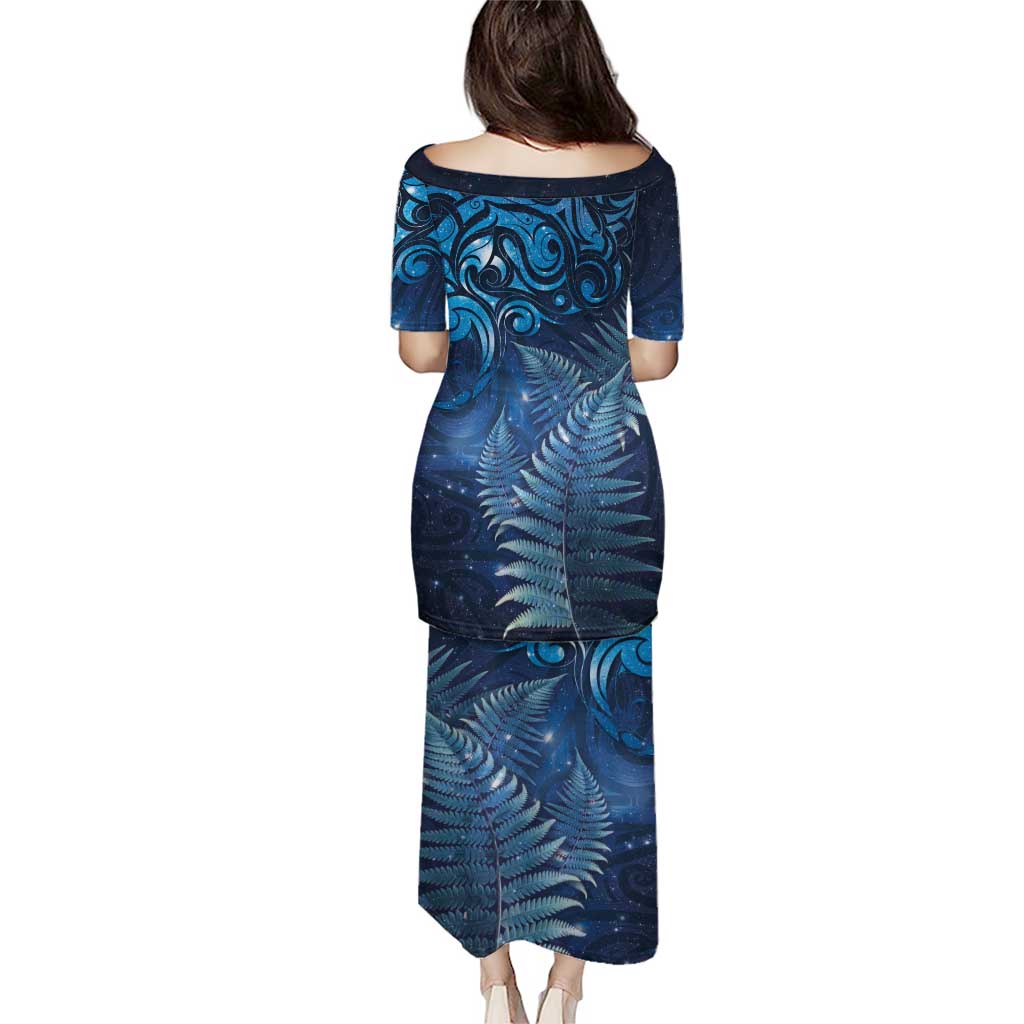 Matariki New Zealand Maori Silver Fern Puletasi Galaxy Blue Sky Style
