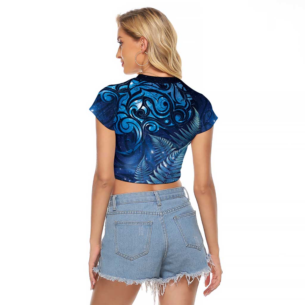 Matariki New Zealand Maori Silver Fern Raglan Cropped T Shirt Galaxy Blue Sky Style