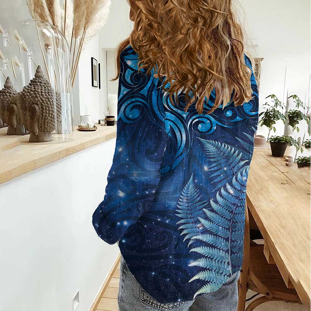 Matariki New Zealand Maori Silver Fern Women Casual Shirt Galaxy Blue Sky Style LT03 - Polynesian Pride