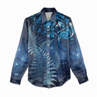Matariki New Zealand Maori Silver Fern Women Casual Shirt Galaxy Blue Sky Style LT03 - Polynesian Pride