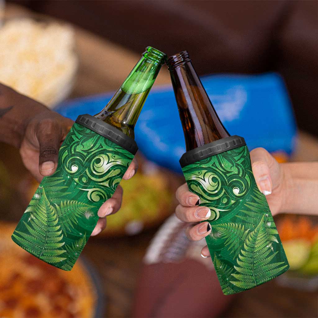 Matariki New Zealand Maori Silver Fern 4 in 1 Can Cooler Tumbler Galaxy Green Sky Style LT03 - Polynesian Pride