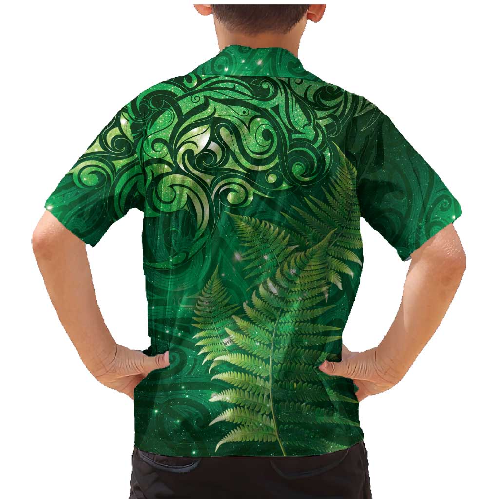 Matariki New Zealand Maori Silver Fern Family Matching Mermaid Dress and Hawaiian Shirt Galaxy Green Sky Style LT03 - Polynesian Pride