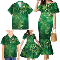 Matariki New Zealand Maori Silver Fern Family Matching Mermaid Dress and Hawaiian Shirt Galaxy Green Sky Style LT03 - Polynesian Pride