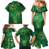 Matariki New Zealand Maori Silver Fern Family Matching Mermaid Dress and Hawaiian Shirt Galaxy Green Sky Style LT03 - Polynesian Pride