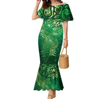 Matariki New Zealand Maori Silver Fern Family Matching Mermaid Dress and Hawaiian Shirt Galaxy Green Sky Style LT03 Mom's Dress Green - Polynesian Pride