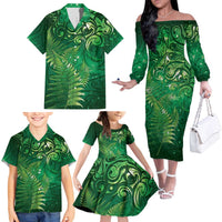 Matariki New Zealand Maori Silver Fern Family Matching Off The Shoulder Long Sleeve Dress and Hawaiian Shirt Galaxy Green Sky Style LT03 - Polynesian Pride