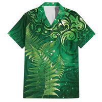 Matariki New Zealand Maori Silver Fern Family Matching Off The Shoulder Long Sleeve Dress and Hawaiian Shirt Galaxy Green Sky Style LT03 Dad's Shirt - Short Sleeve Green - Polynesian Pride