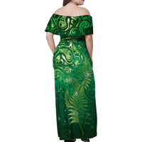 Matariki New Zealand Maori Silver Fern Family Matching Off Shoulder Maxi Dress and Hawaiian Shirt Galaxy Green Sky Style LT03 - Polynesian Pride