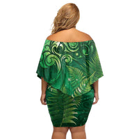 Matariki New Zealand Maori Silver Fern Family Matching Off Shoulder Short Dress and Hawaiian Shirt Galaxy Green Sky Style LT03 - Polynesian Pride
