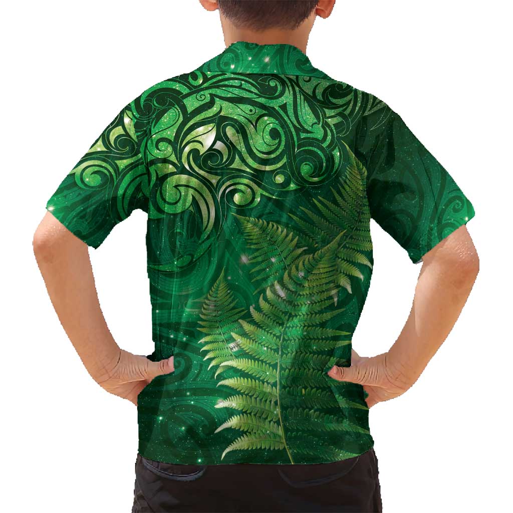 Matariki New Zealand Maori Silver Fern Family Matching Puletasi and Hawaiian Shirt Galaxy Green Sky Style LT03 - Polynesian Pride