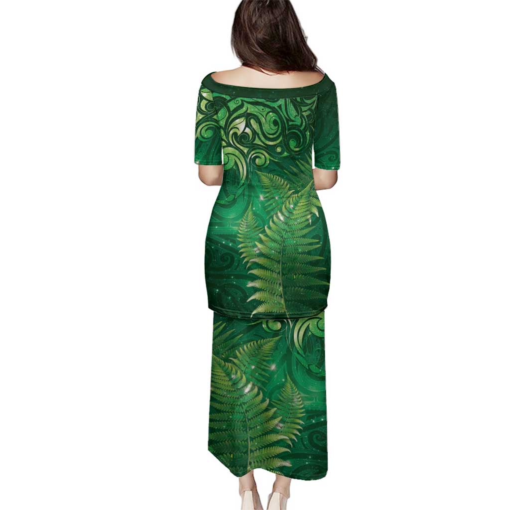 Matariki New Zealand Maori Silver Fern Family Matching Puletasi and Hawaiian Shirt Galaxy Green Sky Style LT03 - Polynesian Pride
