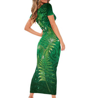 Matariki New Zealand Maori Silver Fern Family Matching Short Sleeve Bodycon Dress and Hawaiian Shirt Galaxy Green Sky Style LT03 - Polynesian Pride