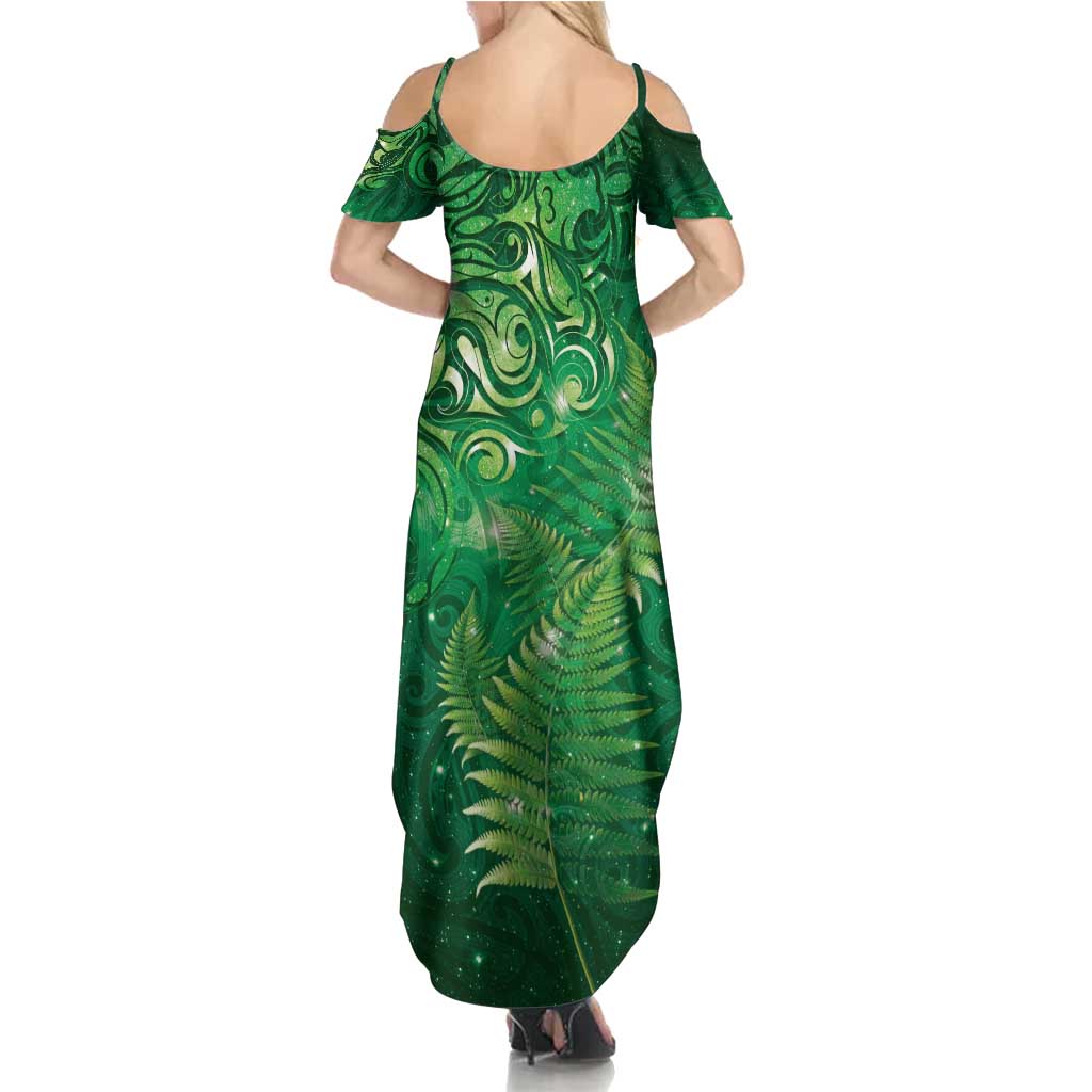 Matariki New Zealand Maori Silver Fern Family Matching Summer Maxi Dress and Hawaiian Shirt Galaxy Green Sky Style LT03 - Polynesian Pride