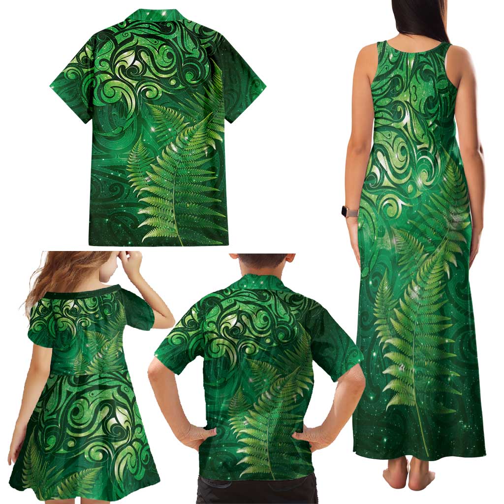 Matariki New Zealand Maori Silver Fern Family Matching Tank Maxi Dress and Hawaiian Shirt Galaxy Green Sky Style LT03 - Polynesian Pride
