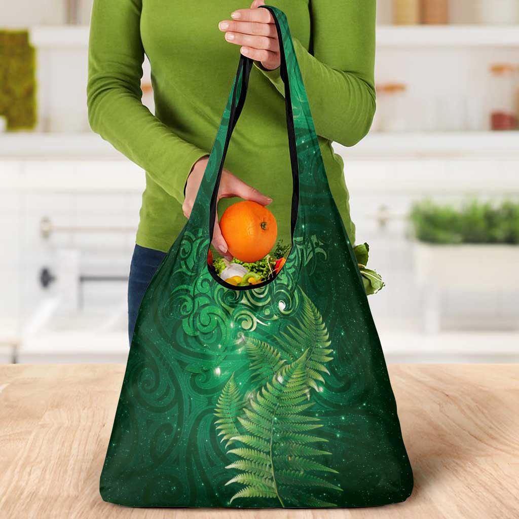 Matariki New Zealand Maori Silver Fern Grocery Bag Galaxy Green Sky Style