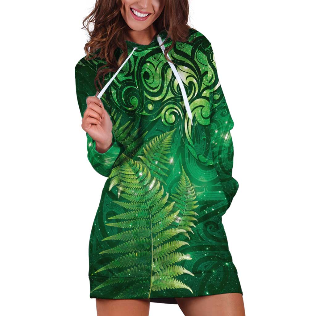 Matariki New Zealand Maori Silver Fern Hoodie Dress Galaxy Green Sky Style LT03 Green - Polynesian Pride