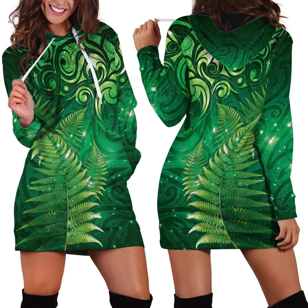 Matariki New Zealand Maori Silver Fern Hoodie Dress Galaxy Green Sky Style LT03 - Polynesian Pride