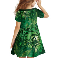 Matariki New Zealand Maori Silver Fern Kid Short Sleeve Dress Galaxy Green Sky Style
