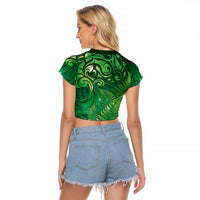 Matariki New Zealand Maori Silver Fern Raglan Cropped T Shirt Galaxy Green Sky Style