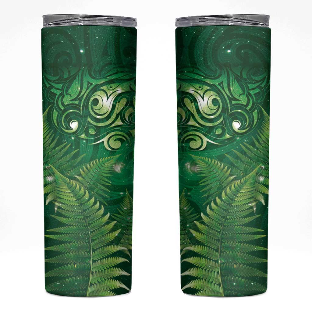 Matariki New Zealand Maori Silver Fern Skinny Tumbler Galaxy Green Sky Style LT03 Green - Polynesian Pride