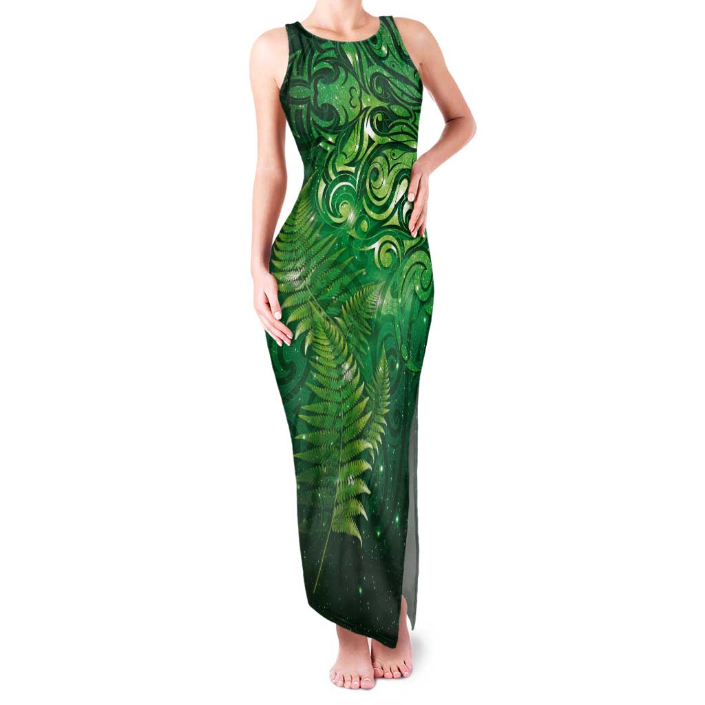 Matariki New Zealand Maori Silver Fern Tank Maxi Dress Galaxy Green Sky Style