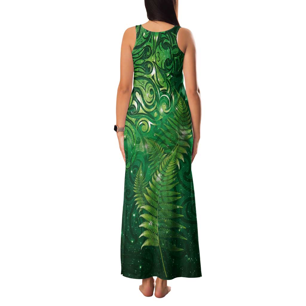Matariki New Zealand Maori Silver Fern Tank Maxi Dress Galaxy Green Sky Style