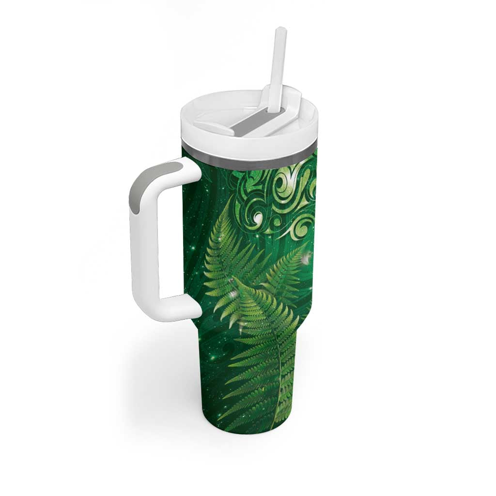 Matariki New Zealand Maori Silver Fern Tumbler With Handle Galaxy Green Sky Style