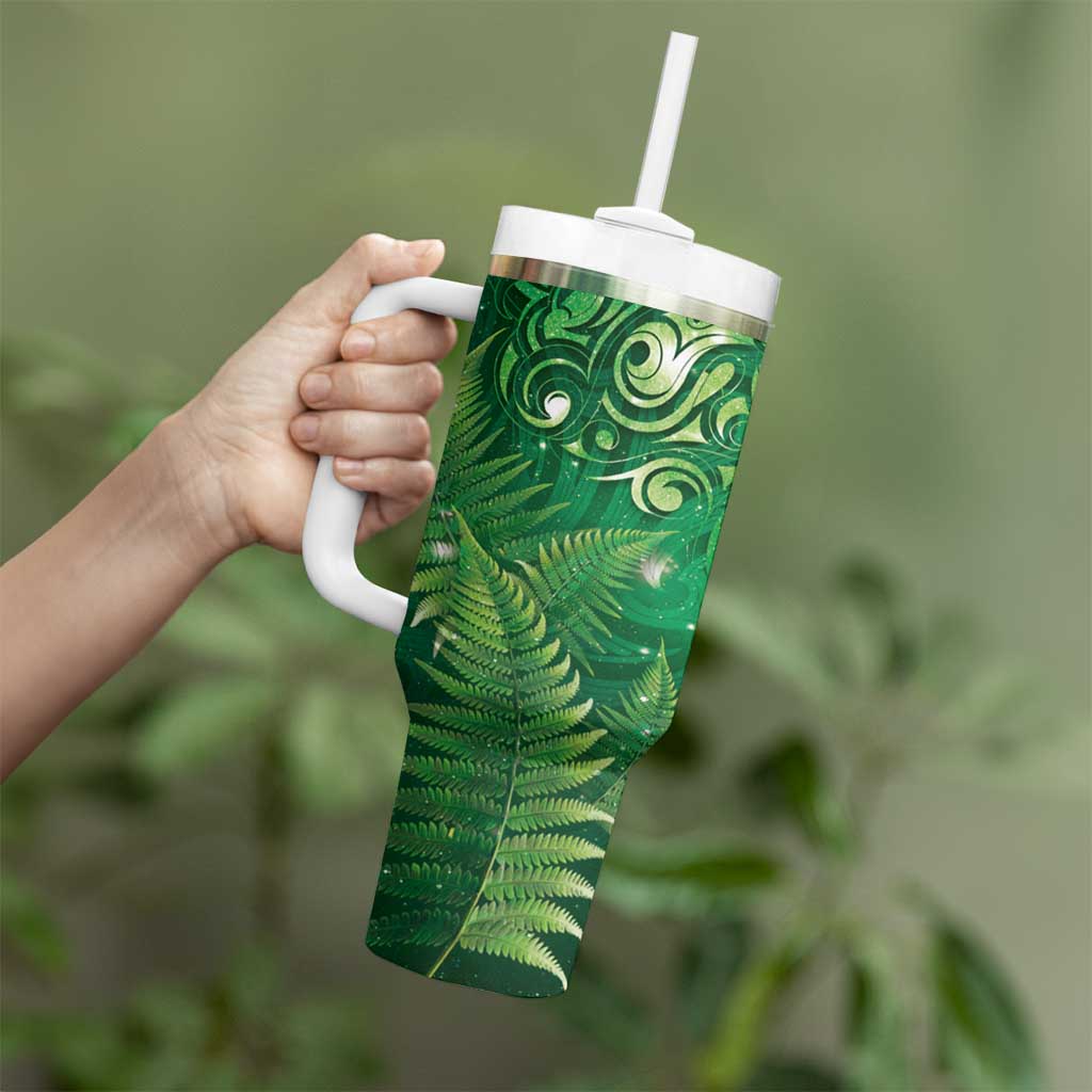 Matariki New Zealand Maori Silver Fern Tumbler With Handle Galaxy Green Sky Style