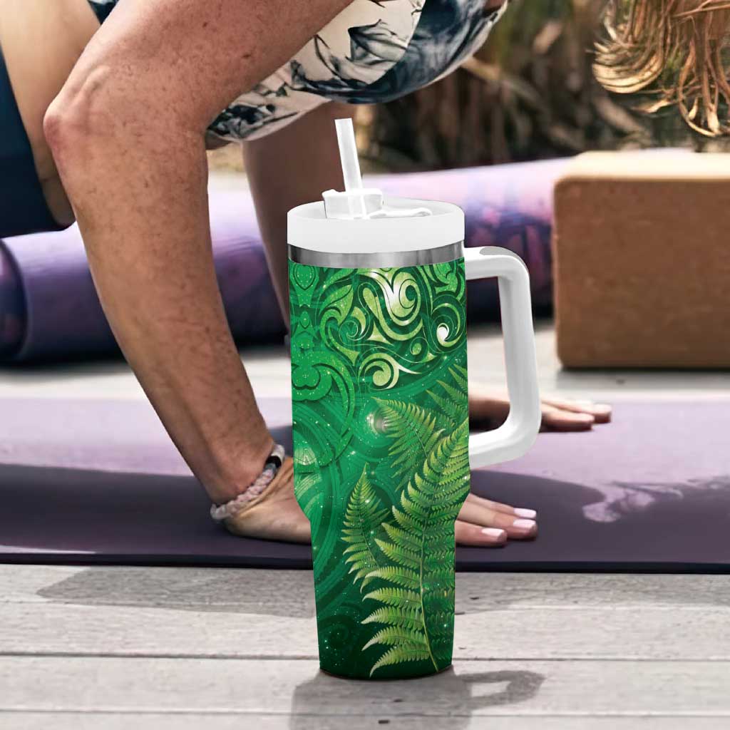 Matariki New Zealand Maori Silver Fern Tumbler With Handle Galaxy Green Sky Style