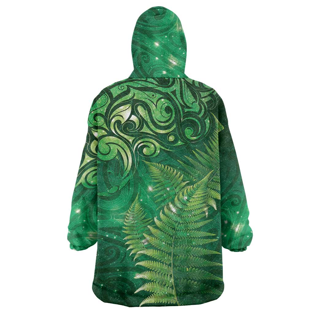 Matariki New Zealand Maori Silver Fern Wearable Blanket Hoodie Galaxy Green Sky Style LT03 - Polynesian Pride
