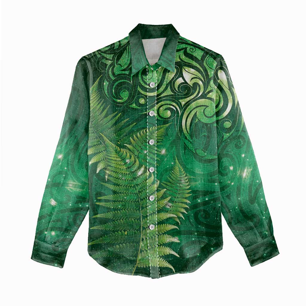 Matariki New Zealand Maori Silver Fern Women Casual Shirt Galaxy Green Sky Style LT03 - Polynesian Pride