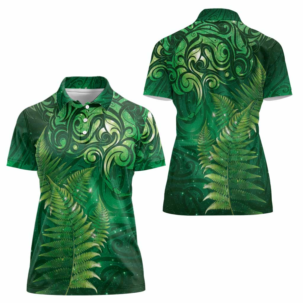 Matariki New Zealand Maori Silver Fern Women Polo Shirt Galaxy Green Sky Style LT03 - Polynesian Pride