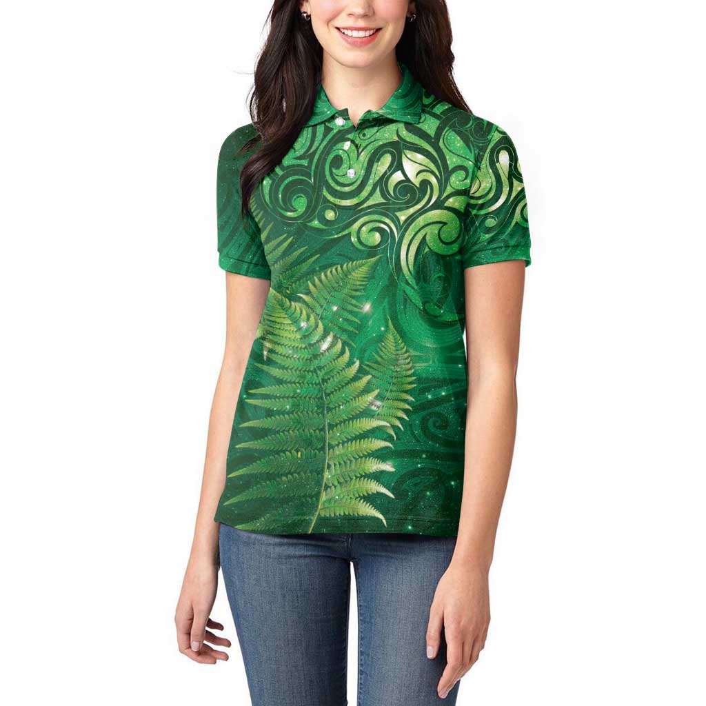 Matariki New Zealand Maori Silver Fern Women Polo Shirt Galaxy Green Sky Style LT03 - Polynesian Pride