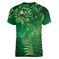 Matariki New Zealand Maori Silver Fern Women V-Neck T-Shirt Galaxy Green Sky Style LT03 - Polynesian Pride