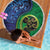 New Zealand Matariki Fern Frond Koru Beach Blanket with Galaxy Blue Sky and Green Paua Shell Art