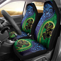 New Zealand Matariki Fern Frond Koru Car Seat Cover with Galaxy Blue Sky and Green Paua Shell Art LT03 - Polynesian Pride