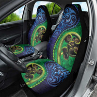 New Zealand Matariki Fern Frond Koru Car Seat Cover with Galaxy Blue Sky and Green Paua Shell Art LT03 - Polynesian Pride