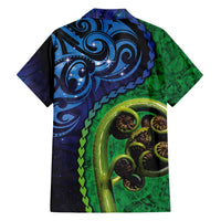 New Zealand Matariki Fern Frond Koru Family Matching Puletasi and Hawaiian Shirt with Galaxy Blue Sky and Green Paua Shell Art LT03 - Polynesian Pride