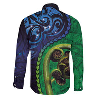 New Zealand Matariki Fern Frond Koru Family Matching Tank Maxi Dress and Hawaiian Shirt with Galaxy Blue Sky and Green Paua Shell Art LT03 - Polynesian Pride