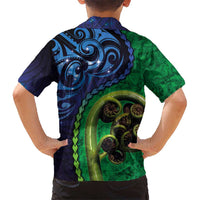 New Zealand Matariki Fern Frond Koru Hawaiian Shirt with Galaxy Blue Sky and Green Paua Shell Art LT03 - Polynesian Pride