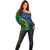 New Zealand Matariki Fern Frond Koru Off Shoulder Sweater with Galaxy Blue Sky and Green Paua Shell Art