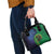 New Zealand Matariki Fern Frond Koru Shoulder Handbag with Galaxy Blue Sky and Green Paua Shell Art