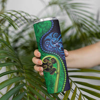 New Zealand Matariki Fern Frond Koru Skinny Tumbler with Galaxy Blue Sky and Green Paua Shell Art LT03 - Polynesian Pride