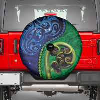 New Zealand Matariki Fern Frond Koru Spare Tire Cover with Galaxy Blue Sky and Green Paua Shell Art LT03 - Polynesian Pride