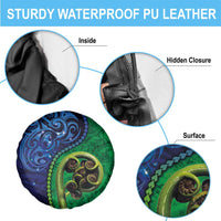 New Zealand Matariki Fern Frond Koru Spare Tire Cover with Galaxy Blue Sky and Green Paua Shell Art LT03 - Polynesian Pride