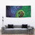 New Zealand Matariki Fern Frond Koru Tapestry with Galaxy Blue Sky and Green Paua Shell Art