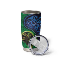 New Zealand Matariki Fern Frond Koru Tumbler Cup with Galaxy Blue Sky and Green Paua Shell Art LT03 - Polynesian Pride